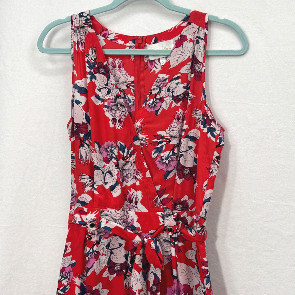 Anthropologie Yumi Kim 100% Silk Floral Jumpsuit SM Red Sleeveless Romantic - Picture 3 of 12